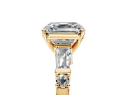 Bar-Set Engagement Ring Setting for Asscher Cut Center with Tapered Baguette Accents and Prong Head in Yellow Gold
