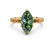 Solitaire Engagement Ring Setting for Fancy Green Marquise Center with Scrollwork Band and Prong Head in Yellow Gold