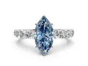 Shared-Prong Engagement Ring Setting for Fancy Blue Marquise Center with Graduated Accents and Prong Head in Sterling Silver