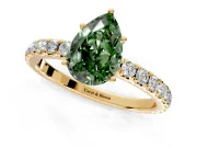 Solitaire Engagement Ring Setting for Fancy Green Pear-Shaped Center with Large Accent Band and Prong Head in Yellow Gold