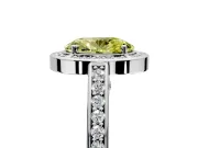 Halo Engagement Ring Setting for Fancy Yellow Oval Center with Framed Halo, Pave Band and Prong Head in Sterling Silver