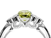 Cluster Engagement Ring Setting for Fancy Yellow Emerald Cut Center with Bezel Accent Clusters and Prong Head in Sterling Silver