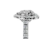 Halo Engagement Ring Setting for Heart-Shaped Center with Raised Halo, Pave Band and Prong Head in Platinum