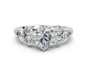 Cluster Engagement Ring Setting for Heart-Shaped Center with Round Cut Accent Frame and Prong Head in Platinum