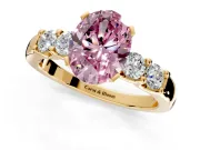 5 Stone Engagement Ring Setting for Fancy Pink Oval Center with Plain Band and Prong Head in Yellow Gold