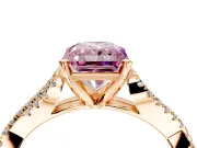 Solitaire Engagement Ring Setting for Fancy Pink Radiant Cut Center with Twisted Pave Split Shank and Prong Head in Rose Gold