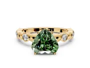 Solitaire Engagement Ring Setting for Fancy Green Heart-Shaped Center with Beaded Bezel Station Band and Prong Head in Yellow Gold