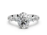 Cluster Engagement Ring Setting for Oval Center with Round Cut Accent Band and Prong Head in White Gold