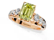 Solitaire Engagement Ring Setting for Fancy Yellow Emerald Cut Center with Graduated Shared Prongs and Prong Head in Rose Gold