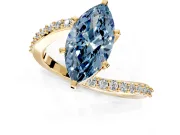 Solitaire Engagement Ring Setting for Fancy Blue Marquise Center with Pave Bypass Swirl Band and Prong Head in Yellow Gold