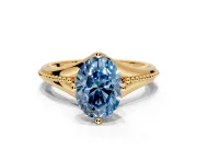 Solitaire Engagement Ring Setting for Fancy Blue Oval Center with Milgrain Cathedral Band and Prong Head in Yellow Gold