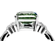 Solitaire Engagement Ring Setting for Fancy Green Asscher Cut Center with Grooved Bar Accent Band and Prong Head in Sterling Silver
