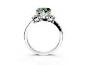 3 Stone Engagement Ring Setting for Fancy Green Heart-Shaped Center with Round Cut Side Accents and Prong Head in Platinum