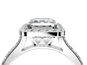 Halo Engagement Ring Setting for Asscher Cut Center with Pave Accents, Heart Basket and Prong Head in Platinum