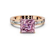 Solitaire Engagement Ring Setting for Fancy Pink Princess Cut Center with Channel Baguette Band and Prong Head in Rose Gold