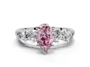 5 Stone Engagement Ring Setting for Fancy Pink Pear-Shaped Center with Graduated Accents and Prong Head in Platinum