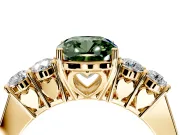 5 Stone Engagement Ring Setting for Fancy Green Cushion Cut Center with Equal Close-Set Accents and Prong Head in Yellow Gold