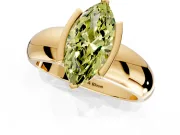Tension Engagement Ring Setting for Fancy Yellow Marquise Center with Wide Flat Band and Tension Head in Yellow Gold