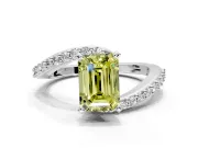 Solitaire Engagement Ring Setting for Fancy Yellow Emerald Cut Center with Pave Bypass Swirl Band and Prong Head in Platinum