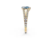 Solitaire Engagement Ring Setting for Fancy Blue Pear-Shaped Center with Pave Split Shank and Prong Head in Yellow Gold