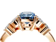 Floral Engagement Ring Setting for Fancy Blue Emerald Cut Center with Marquise Cluster Shoulders and Prong Head in Rose Gold