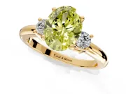 3 Stone Engagement Ring Setting for Fancy Yellow Oval Center with Wide Plain Band and Prong Head in Yellow Gold