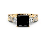 3 Stone Engagement Ring Setting for Fancy Black Princess Cut Center with Pave Split Shank and Prong Head in Yellow Gold