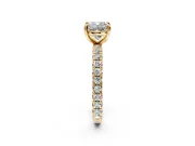 Solitaire Engagement Ring Setting for Cushion Cut Center with Shared-Prong Accents and Prong Head in Yellow Gold