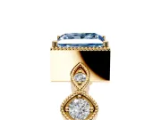 Vintage Station Engagement Ring Setting for Fancy Blue Princess Cut Center with Accents and Prong Head in Yellow Gold