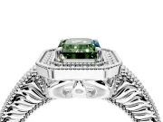 Milgrain Halo Engagement Ring Setting for Fancy Green Emerald Cut Center with Pave Band and Prong Head in White Gold