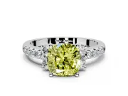 Paired Accent Engagement Ring Setting for Fancy Yellow Cushion Cut Center with Pave Band and Prong Head in Sterling Silver