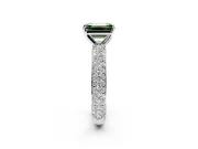 Solitaire Engagement Ring Setting for Fancy Green Emerald Cut Center with Domed Multi-Row Pave Band and Prong Head in Sterling Silver