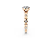 Solitaire Engagement Ring Setting for Round Cut Center with Beaded Bezel Station Band and Prong Head in Rose Gold