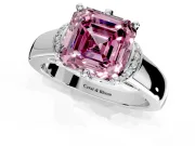 Solitaire Engagement Ring Setting for Fancy Pink Asscher Cut Center with Wide Band, Pave Collar and Prong Head in White Gold