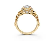 Solitaire Engagement Ring Setting for Pear-Shaped Center with Filigree Band and Prong Head in Yellow Gold
