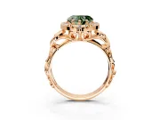 Halo Engagement Ring Setting for Fancy Green Heart-Shaped Center with Open Scroll Shoulders and Prong Head in Rose Gold