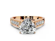 Solitaire Engagement Ring Setting for Heart-Shaped Center with Cathedral Channel Band and Prong Head in Rose Gold