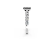 Shared-Prong Engagement Ring Setting for Emerald Cut Center with Graduated Accents and Prong Head in Platinum