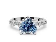 Solitaire Engagement Ring Setting for Fancy Blue Heart-Shaped Center with Trailing Leaf Accent Band and Prong Head in White Gold