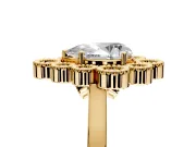Cluster Halo Engagement Ring Setting for Pear-Shaped Center with Milgrain Bezel Accents and Prong Head in Yellow Gold