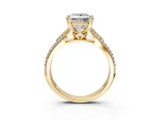 Solitaire Engagement Ring Setting for Princess Cut Center with Pave Rail Split Shank and Prong Head in Yellow Gold