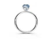 Hidden Halo Engagement Ring Setting for Fancy Blue Cushion Cut Center with Thin Rounded Band and Prong Head in Sterling Silver