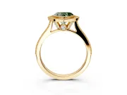 Halo Engagement Ring Setting for Fancy Green Heart-Shaped Center with Milgrain Pave Band and Bezel Head in Yellow Gold