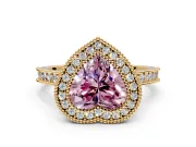Halo Engagement Ring Setting for Fancy Pink Heart-Shaped Center with Milgrain Pave Band and Bezel Head in Yellow Gold