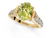 Solitaire Engagement Ring Setting for Fancy Yellow Oval Center with Pave Cathedral Shoulders and Prong Head in Yellow Gold