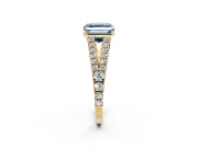 Solitaire Engagement Ring Setting for Fancy Blue Asscher Cut Center with Pave Split Shank and Prong Head in Yellow Gold