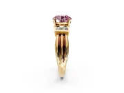 Solitaire Engagement Ring Setting for Fancy Pink Round Cut Center with Grooved Bar Accent Band and Prong Head in Yellow Gold