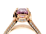 Solitaire Engagement Ring Setting for Fancy Pink Emerald Cut Center with Accented Split Shank and Prong Head in Rose Gold