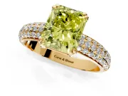 Solitaire Engagement Ring Setting for Fancy Yellow Radiant Cut Center with Multi-Row Pave Accents and Basket Head in Yellow Gold
