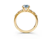 Solitaire Engagement Ring Setting for Fancy Blue Oval Center with Trailing Leaf Accent Band and Prong Head in Yellow Gold